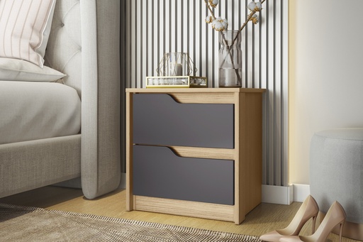 [89-N-TF] MESA DE NOCHE 2 GAVETAS DOBLE NATURE/TITANIUM (FLEX)