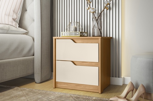 [89-RG-OWF] MESA DE NOCHE 2 GAVETAS DOBLE ROBLE GRIFE/OFF WHITE (FLEX)