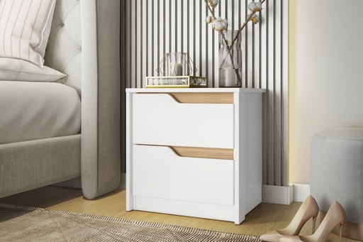 [89-BF-NF] MESA DE NOCHE 2 GAVETAS DOBLE BLANCO FOSCO/NATURE FLEX