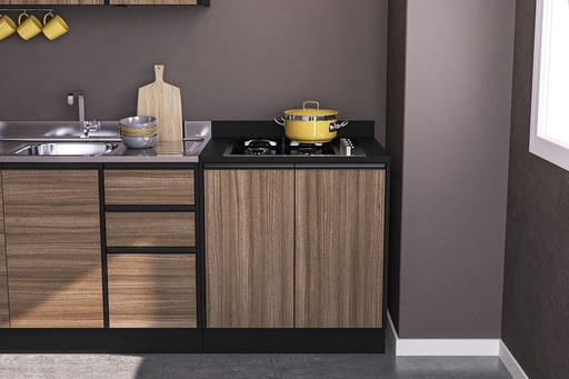 [40200044.0003] MUEBLE PARA COCINA MALI 2 PUERTAS NEGRO 855X766X518 MDP PRETO UV TEX /CASTANHO UV TEX