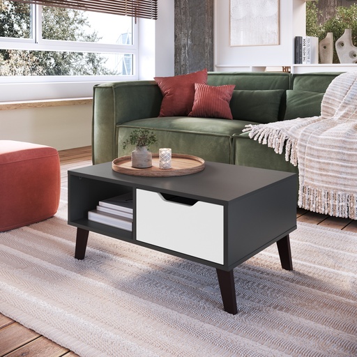 [MC004GFBC] MESA DE CENTRO RIMINI CON GAVETA GRAFITE CON BLANCO