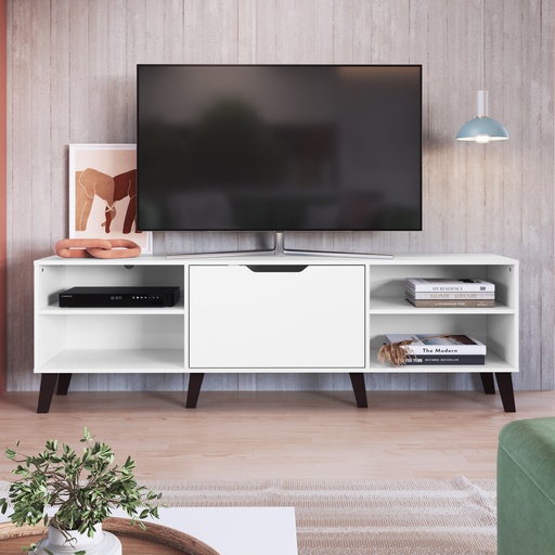 [RK002BCBC] MESA PARA LCD - RACK PESARO CON PORTA BASCULANTE BLANCO