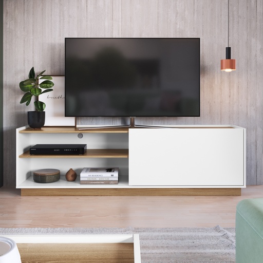 [RK001BCOA] MESA PARA LCD - RACK ASTI CON PORTA BASCULANTE BRANCO CON OAK