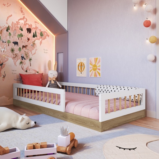 [AFT008AVBC] CAMA SOLTEIRO MONTESSORI CHAO LINEA AFFETO AVEIRO OAK CON BRANCO