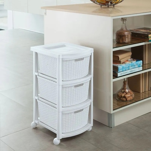 [9834] CAJONERO RATTAN 3 GAVETAS BLANCO NIEVE