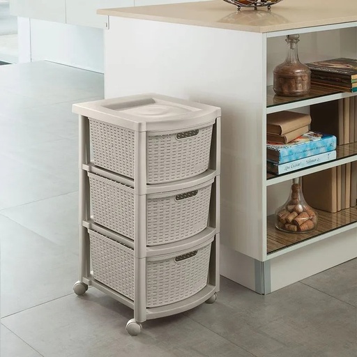 [9833] CAJONERO RATTAN 3 GAVETAS TAUPE