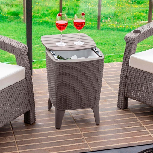 [492-TAU] MESA HIELERA CON CAPACIDAD PARA 28 LITROS, COLOR TAUPE, ALTO 58 CM, ANCHO 41.5 CM, LARGO 41.5 CM 
