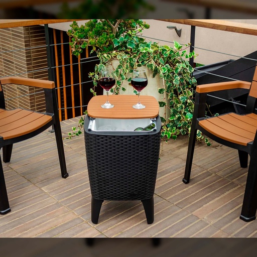 [492-TAB] MESA HIELERA CON CAPACIDAD PARA 28 LITROS, COLOR TABACO, ALTO 58 CM, ANCHO 41.5 CM, LARGO 41.5 CM