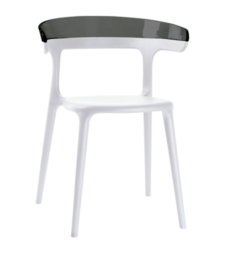 [SMLBEPCN] SILLA LUNA, COLOR BLANCA - ESPALDAR POLICARBONATO NEGRO- POLIPROPILENO (PLASTICO) REFORZADO CON FIBRA DE VIDRIO - 4 PATAS - BRAZOS - APILABLE- USO INTERIOR/EXTERIOR