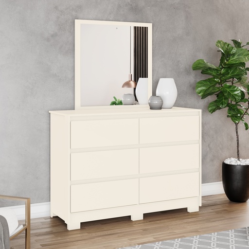 [DE710-139] GAVETERO RAVENNA 6 GAVETAS CON ESPEJO BLANCO OFF WHITE