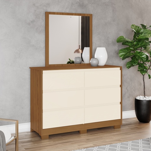 [DE710-127] GAVETERO RAVENNA 6 GAVETAS CON ESPEJO NATURE/OFF WHITE