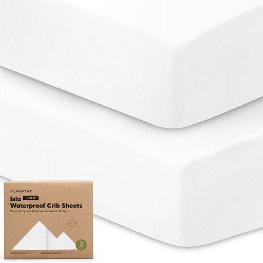 [KB-WPCS-SWH] Keababies Paquete de 2 sábanas impermeables para cuna Isla [Protect+] (blanco suave), color: blanco suave