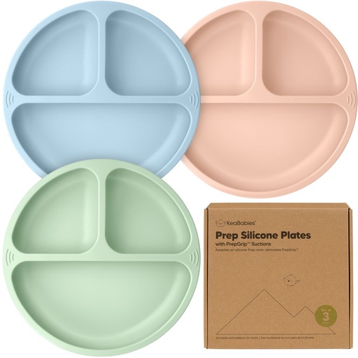 [KB-PSFP-MEL] Keababies Paquete de 3 platos de succión de silicona de preparación (suave), color: suave