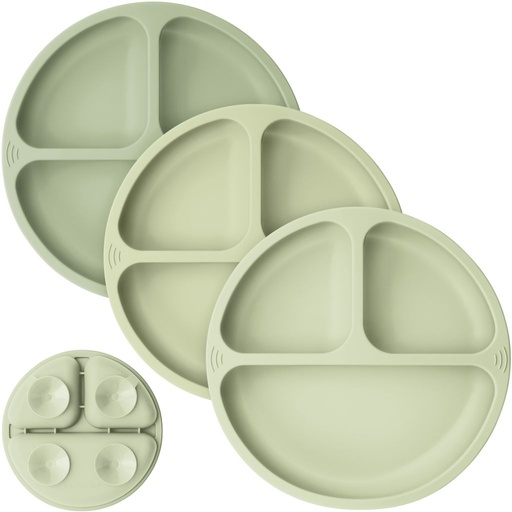 [KB-PSFP-SAG] Keababies Paquete de 3 platos de succión de silicona para preparación (salvia), color: salvia