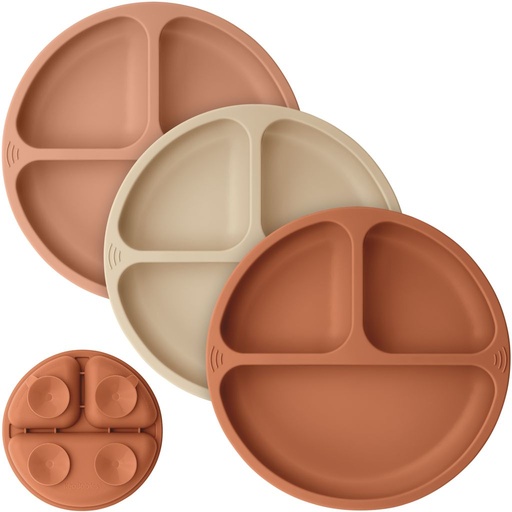 [KB-PSFP-TER] Keababies Paquete de 3 platos de succión de silicona para preparación (terracota), color: terracota