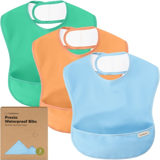 [KB-PRWB-BAS] Keababies Paquete de 3 baberos Presto Waterproof (Basics), color: Basics