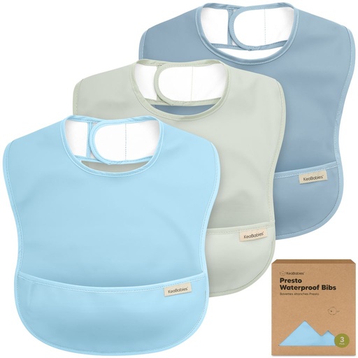 [KB-PRWB-OCE] Keababies Paquete de 3 baberos impermeables Presto (océano), color: océano