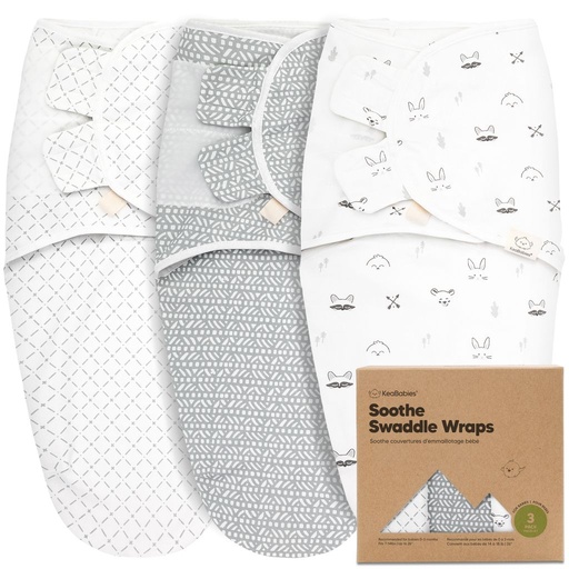 [KB060-001] Keababies Paquete de 3 envolturas Soothe Swaddle (nórdico), tamaño: OS 0-3M / color: nórdico