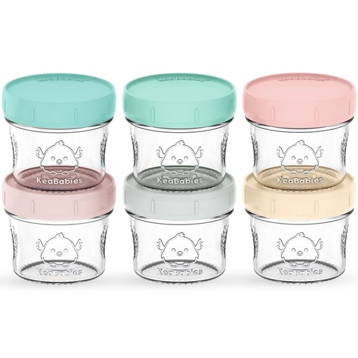 [KB-PJFS-6PT] Keababies Paquete de 6 frascos de preparación Recipientes de vidrio para alimentos (pasteles), color: pasteles
