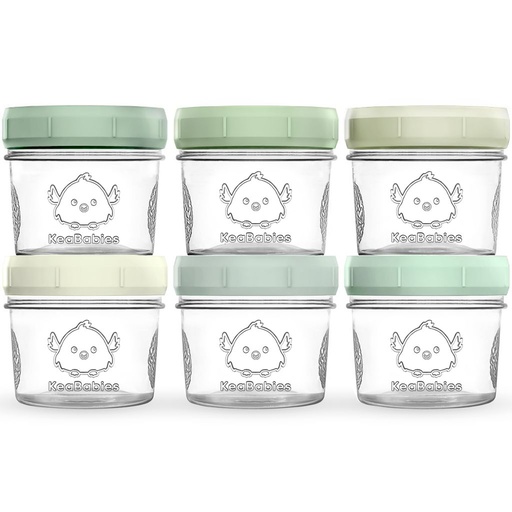 [KB-PJFS-6SG] Keababies Paquete de 6 frascos de preparación Recipientes de vidrio para alimentos (salvia), color: salvia