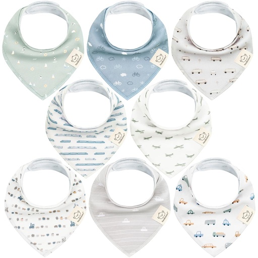[KB-8BIB-VES] Keababies Paquete de 8 baberos (vasijas) de pañuelos orgánicos, color: Vasos