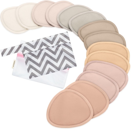 [KB-NPCT-NEU-M] Keababies Paquete de 14 Comodas Almohadillas de lactancia de contorno (neutras), tamaño: mediano 3.9