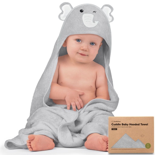 [KB-HTCD-ELE] Keababies Cuddle Toalla con capucha de bambú orgánico para bebé (elefante), color: elefante