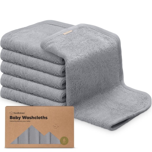 [KB012-07] Keababies Paquete de 6 Toallitas Deluxe para Bebé (Gris Frío), Color: Gris Frío
