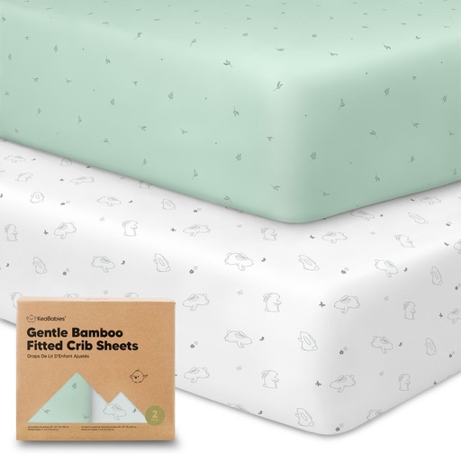 [KB-BFCS-BUN] Keababies Paquete de 2 Sábanas de cuna ajustables de bambú suave (conejitos), color: conejitos