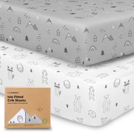 [KB-BFCS-WOO] Keababies Paquete de 2 Sábanas de cuna ajustadas de bambú suave (Woodland), color: Woodland