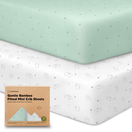 [KB-GBFP-BUN] Keababies Paquete de 2 Sábanas de cuna mini ajustables de bambú suave (conejitos), color: conejitos