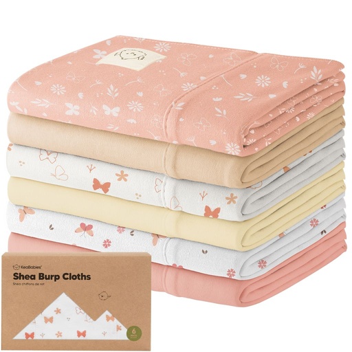 [KB-SHBC-BUT] Keababies Paquete de 6 Paños de eructo de karité (mariposas), color: mariposas