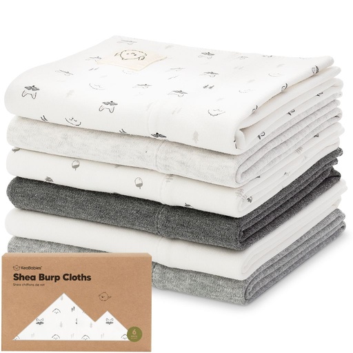 [KB-SHBC-NAT] Keababies Paquete de 6 Paños de karité para eructar (neutros), Estilo: Neutros