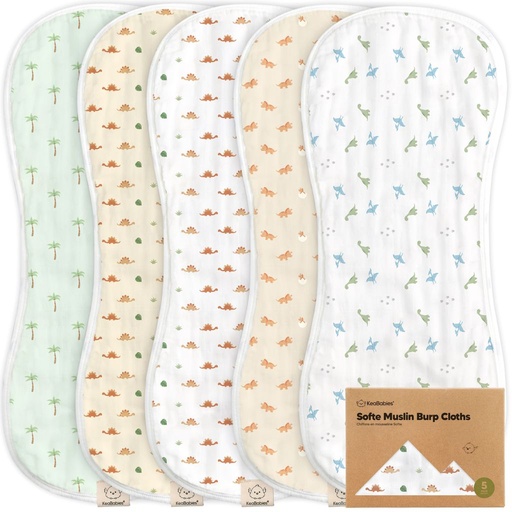 [KB-SOBP-ROA] Keababies Paquete de 5 Paños de eructo de muselina suave para bebés (rugiente), color: rugiente