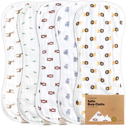 [KB055-001] Keababies Paquete de 5 Paños de eructo de muselina suave para bebés (The Wild), Color: The Wild