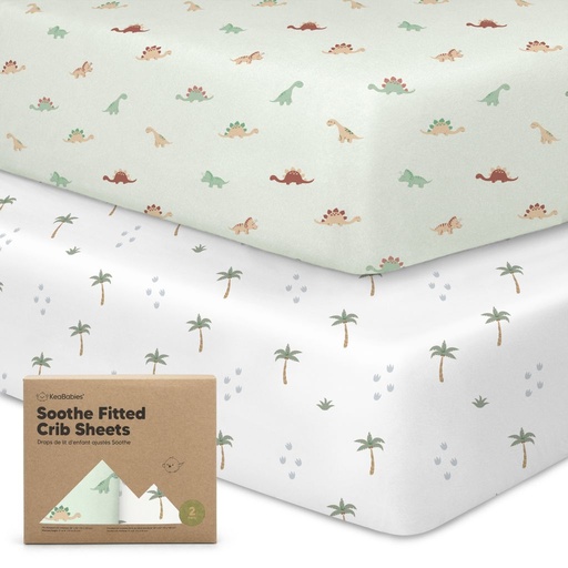 [KB-FCST-ROA] Keababies Paquete de 2 Sábanas ajustable de cuna Soothe (Roarsome), Estilo: Roarsome