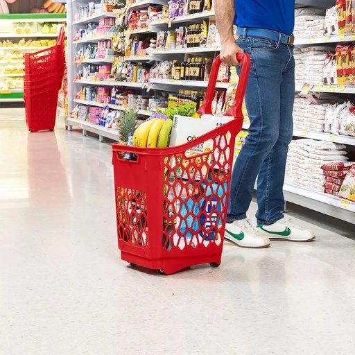 [13692] CESTA DE TRANSPORTE CON RUEDAS 65L ROJO