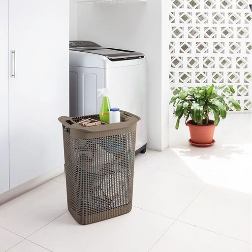 [11783] CESTA PARA ROPA RECTANGULAR LINUM MOCCA