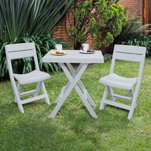 [13012] JUEGO MESA RECTANGULAR+2 SILLA PLEGABLE BARU GRIS HIELO