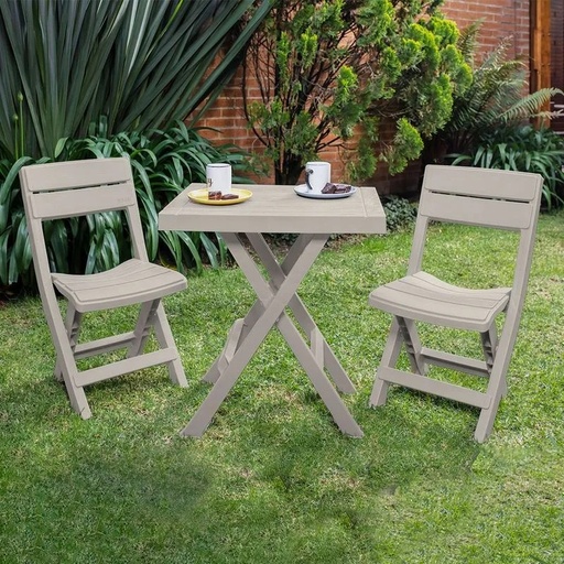 [13011] JUEGO MESA RECTANGULAR +2 SILLA PLEGABLE BARU TAUPE