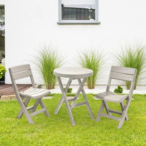 [13008] JUEGO MESA REDONDA + 2 SILLA PLEGABLE  BARU TAUPE