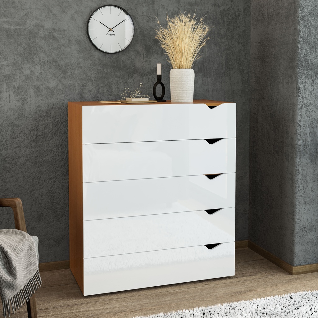 GAVETERO PORTO DE 5 GAVETAS FREIJO/BLANCO, 240822.0006 | Simeni Outlet